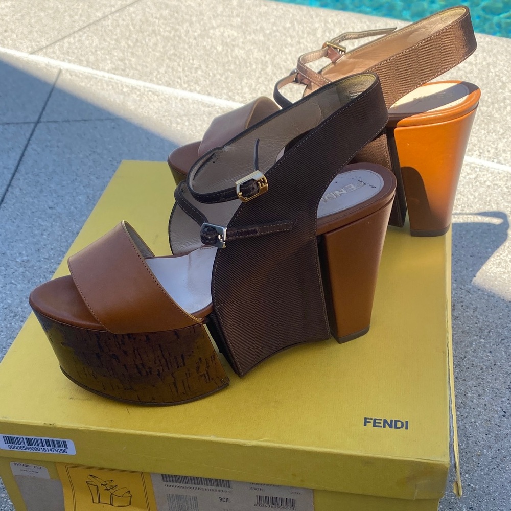 Fendi Brown & Dark Brown Platform Slingback Sandals
